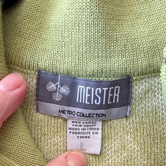 Meister Women's Green and White Floral Quarter-Zip Sweater Wool Blend Size Large - Picture 7 of 9